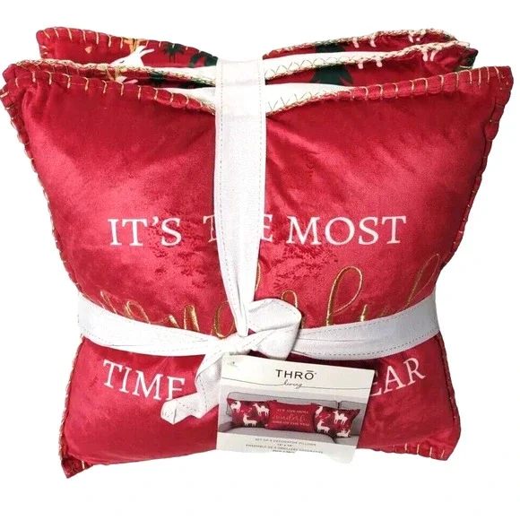 3Pc THRO Christmas Pillow Decor It's The Most Wonderfu1 Time Of The Year